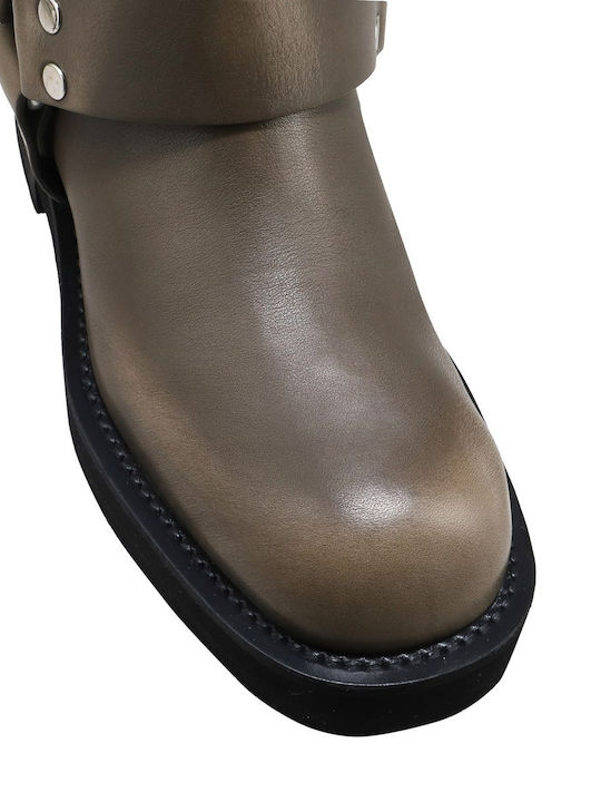 Leather Women's Boots Khaki