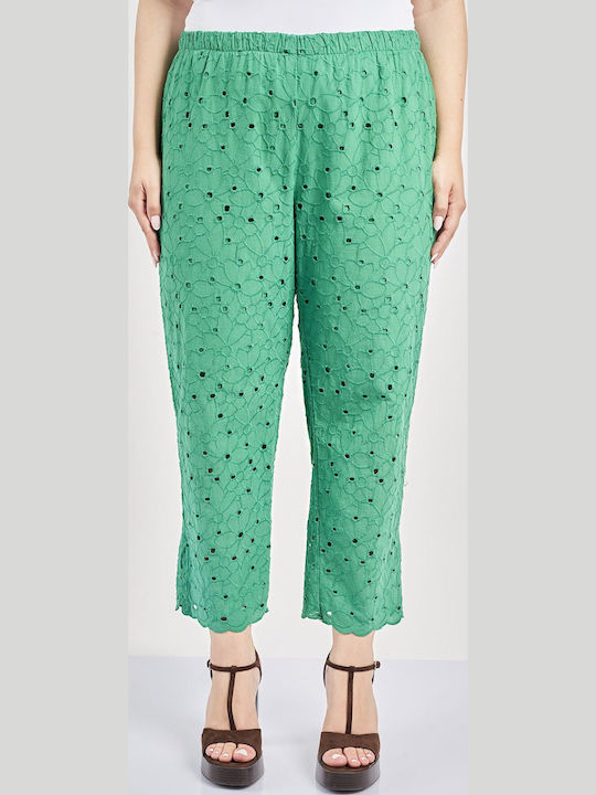 Dama Tesatura Pantaloni cu Elastic Μπροντερί