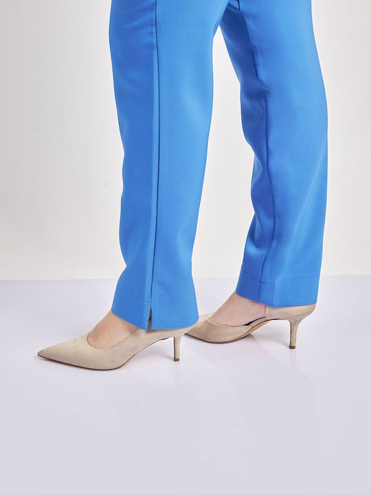 Dama Tesatura Pantaloni cu Croială Slim Albastru