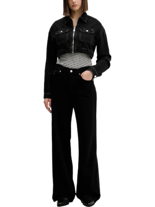 Women's Crop Jean Jacket for Spring or Autumn Black