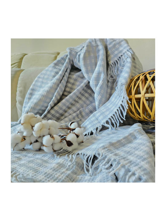 Kotonia Home Pătură Semidublă Cu Franjuri 180x230cm Albastru Deschis