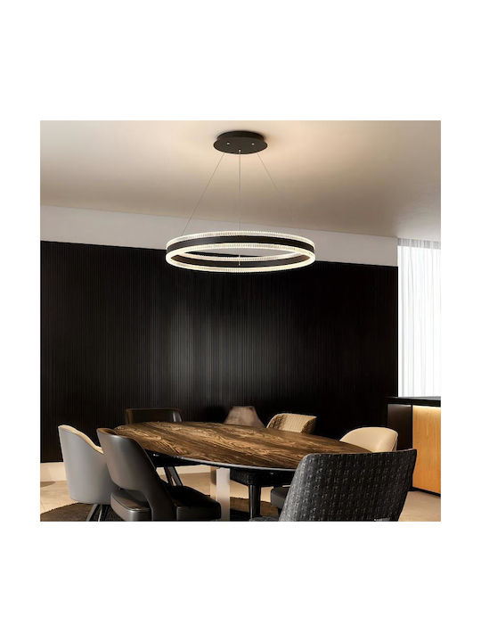 Adjustable Pendant Light Black with Crystals 60x60cm