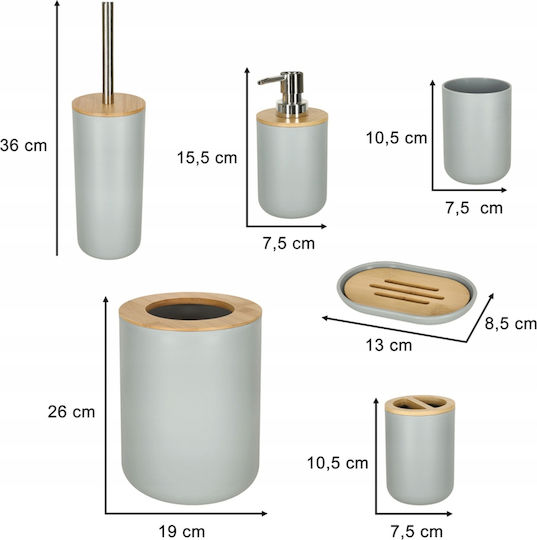ikonka Plastic Bathroom Accessory Set Gray 6pcs