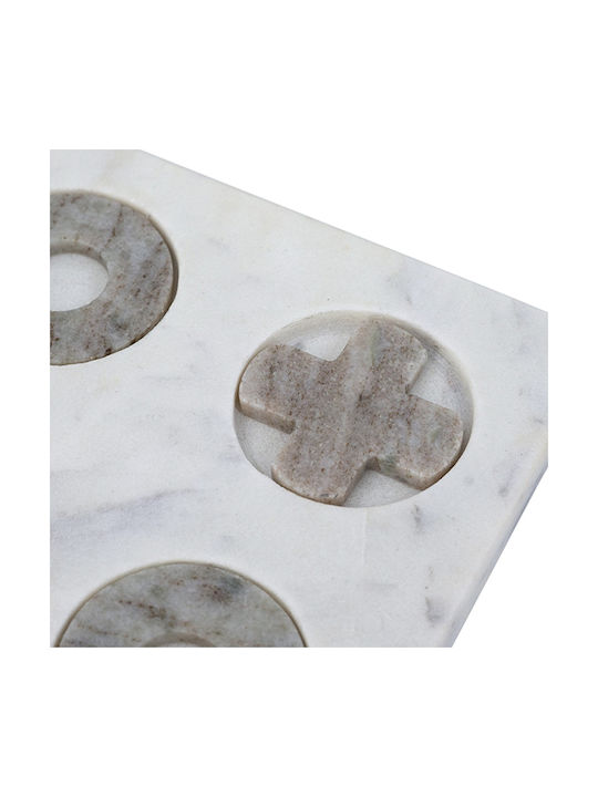 Artekko Tic Tac Toe Gray Marble Decorative Tic Tac Toe White Base 23x23x1.5 Cm
