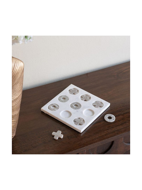 Artekko Tic Tac Toe Gray Marble Decorative Tic Tac Toe White Base 23x23x1.5 Cm