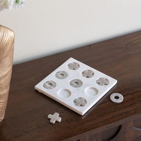 Artekko Tic Tac Toe Gray Marble Decorative Tic Tac Toe White Base 23x23x1.5 Cm