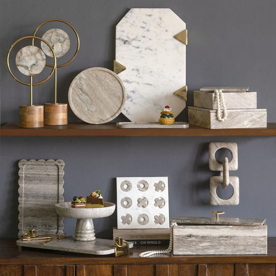 Artekko Tic Tac Toe Gray Marble Decorative Tic Tac Toe White Base 23x23x1.5 Cm