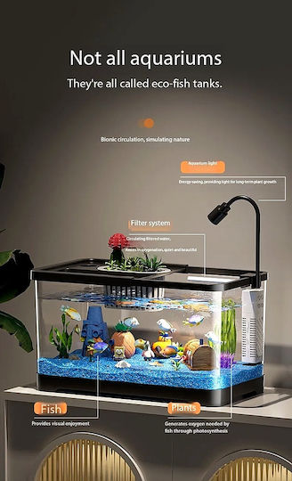 Aquarium 43 Liters Pa-43 – Panoramic Plastic 95% Transparency – L53xW29xH28cm – Black Aquarium