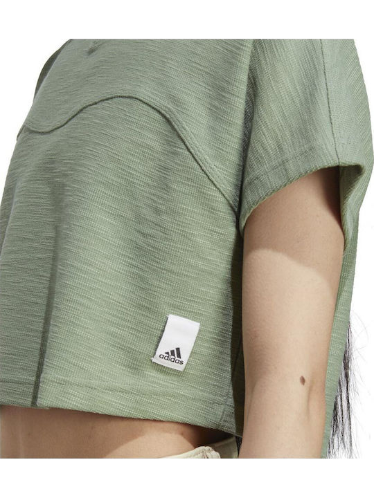 Γυναικείο Crop Top Βαμβακερό Κοντομάνικο Χακί