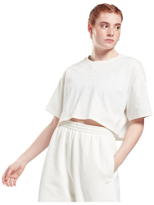 Studio Γυναικείο Crop Top Βαμβακερό Κοντομάνικο Chalk