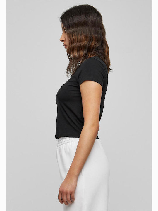 Γυναικείο Καλοκαιρινό Crop Top Βαμβακερό Κοντομάνικο Μαύρο