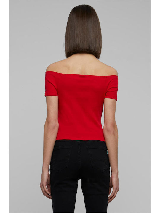 Women's Summer Crop Top Off-Shoulder Cotton Short Sleeve Red