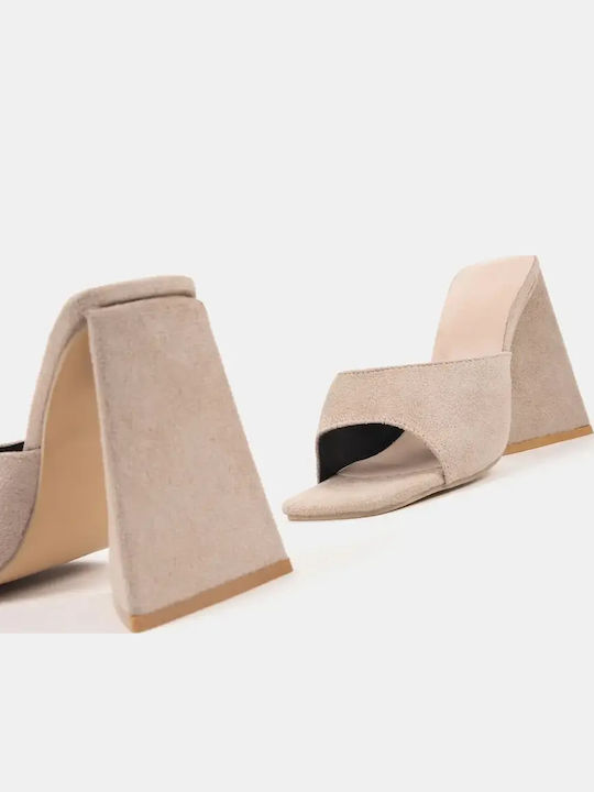 Women's Mule Chunky Heel Size 37 Beige