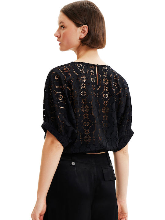 Lucca Women's Crop Top Short Sleeve Floral Black