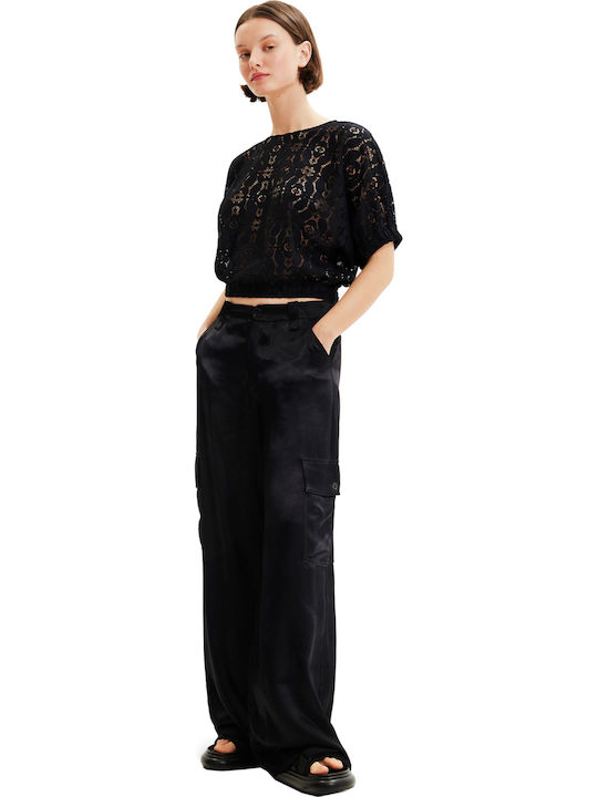 Lucca Women's Crop Top Short Sleeve Floral Black
