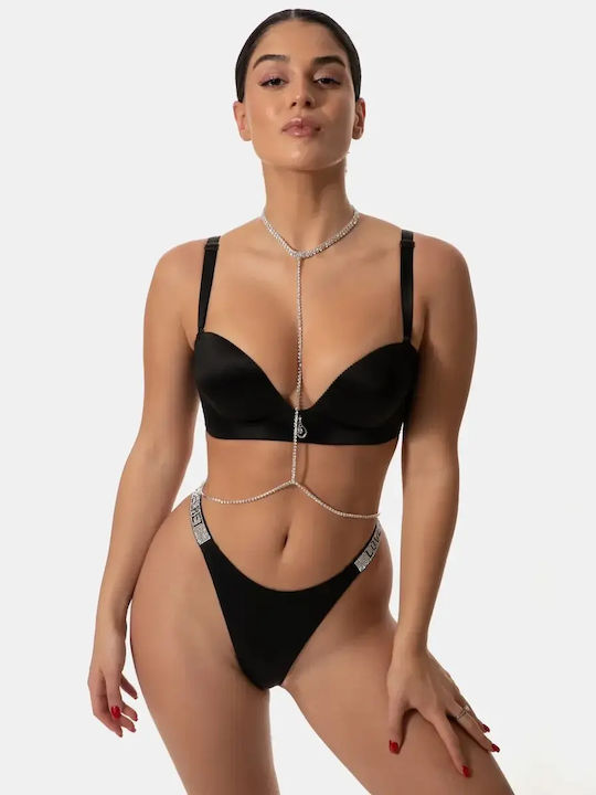 Push Up Plunge Bra Cup B Black Size 80b