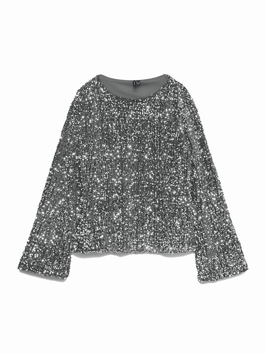 Bella Damen Bluse Langärmelig Silver