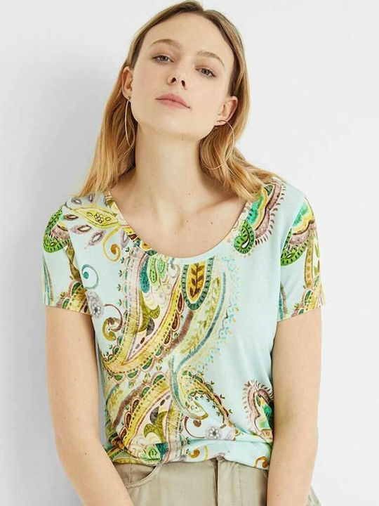 Mandrágora Women's Summer Blouse Short Sleeve Floral Light Blue
