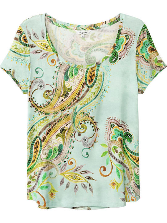 Mandrágora Women's Summer Blouse Short Sleeve Floral Light Blue