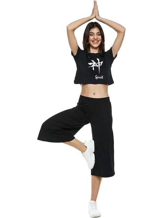 Women's Athletic Crop Top Short Sleeve Black