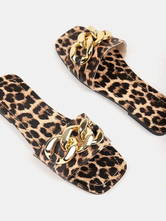 Flache Damen Sandalen Animal Print Kette Größe 40 Leo