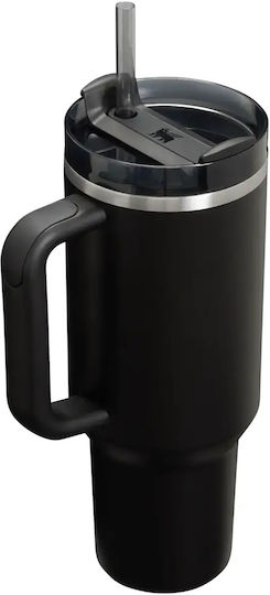 Stanley Quencher H2.0 FlowState Handled Tumbler Θερμός Ανοξείδωτο BPA Free 1.18lt Black με Καλαμάκι και Λαβή