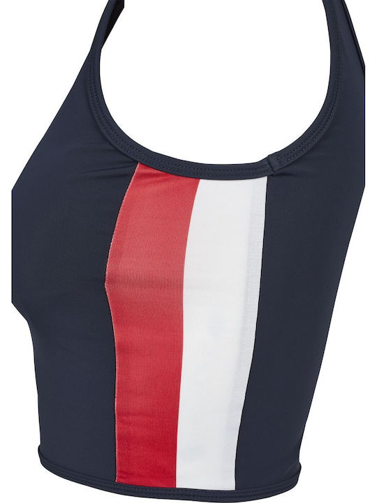 Γυναικείο Καλοκαιρινό Crop Top Αμάνικο Ριγέ Navy Μπλε