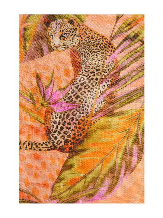 Safari Women's Summer Crop Top Linen Short Sleeve with Boat Neckline Floral Orange