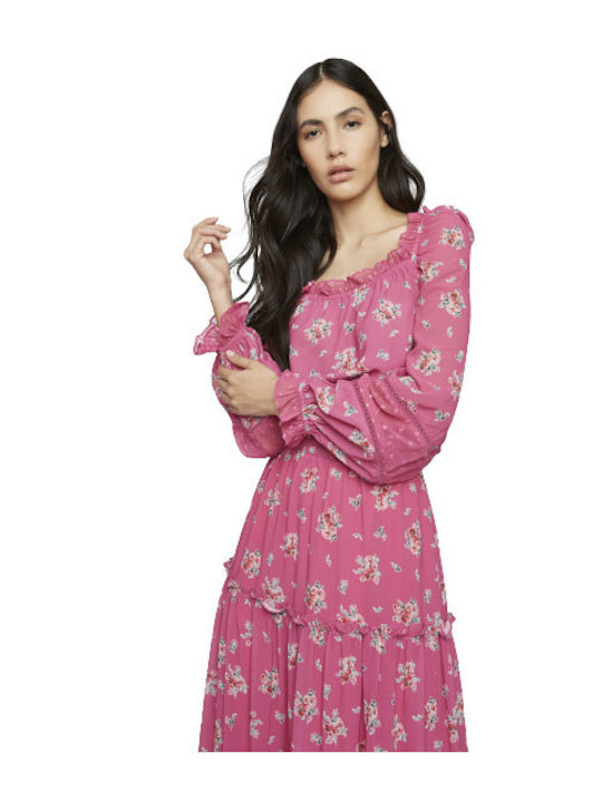 Damen Crop Top Langarm Blumen Rosa