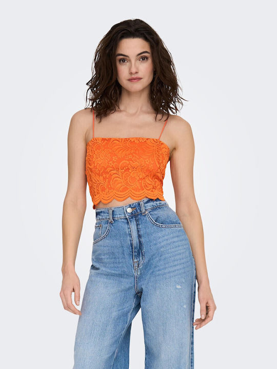 Γυναικείο Καλοκαιρινό Crop Top με Τιράντες Πορτοκαλί