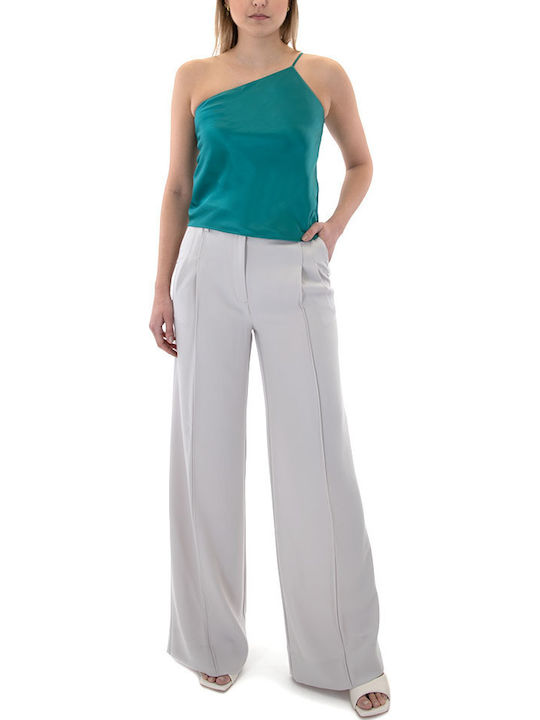 Γυναικεία Καλοκαιρινή Μπλούζα Σατέν Off-Shoulder με έναν Ώμο Πράσινη