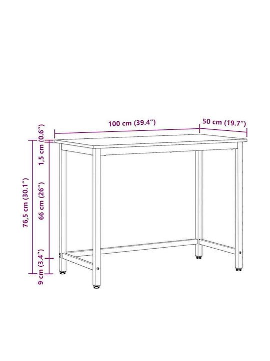 Desk Wooden Black Beech with Metal Legs & Adjustable Height 80x50x76.5cm