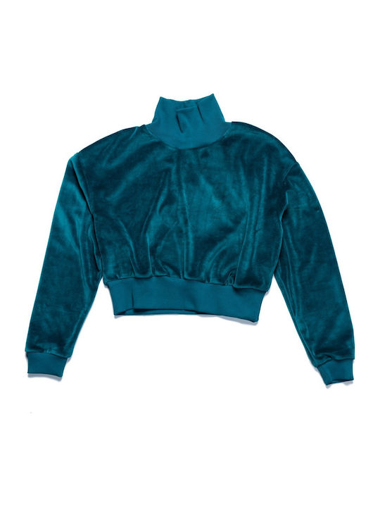 Γυναικείο Crop Top Βελούδινο Ζιβάγκο Μακρυμάνικο Μπλε