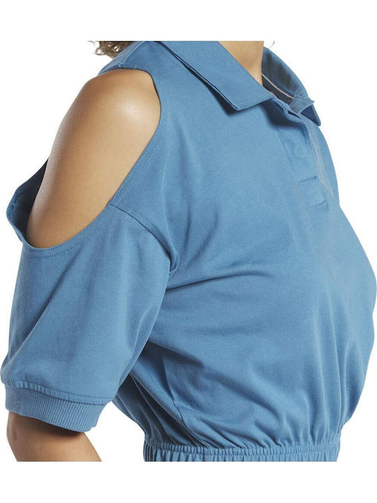 Γυναικείο Καλοκαιρινό Crop Top Βαμβακερό με έναν Ώμο Μπλε