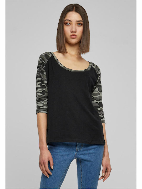 Γυναικεία Μπλούζα Βαμβακερή με Μανίκι 3/4 Black/Dark Camo