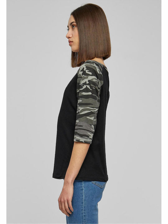 Γυναικεία Μπλούζα Βαμβακερή με Μανίκι 3/4 Black/Dark Camo