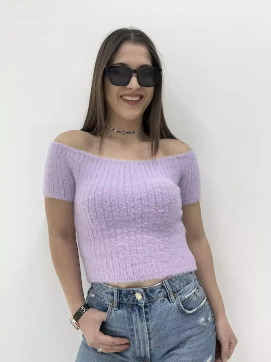 Γυναικείο Crop Top Κοντομάνικο Μωβ