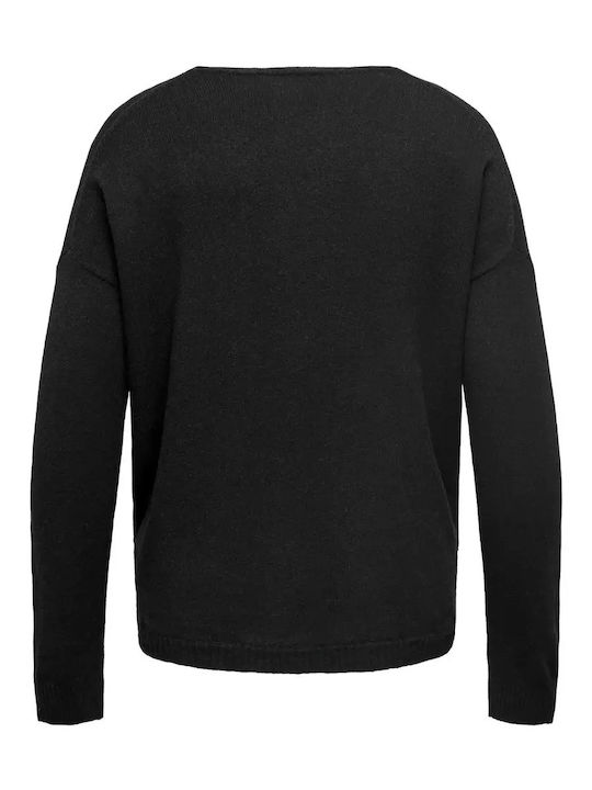 Women's Long Sleeve Sweater Cotton with V Neckline Polka Dot Black