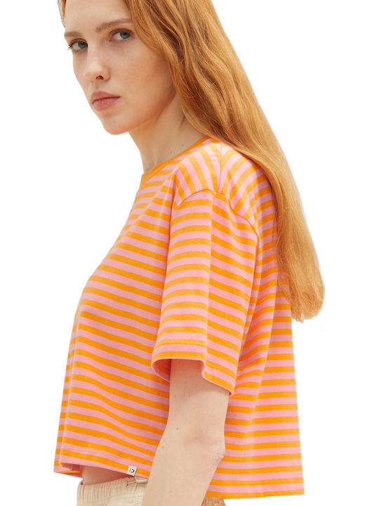 Γυναικείο Καλοκαιρινό Crop Top Κοντομάνικο Ριγέ Πορτοκαλί