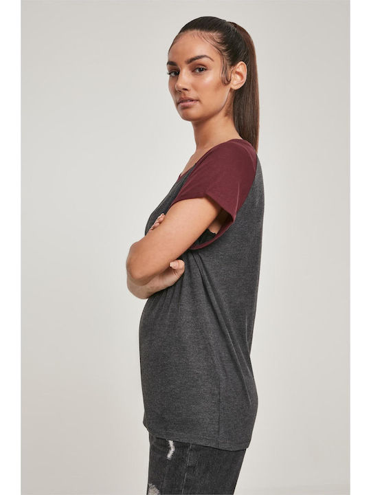 Damen T-Shirt Charcoal/Redwine