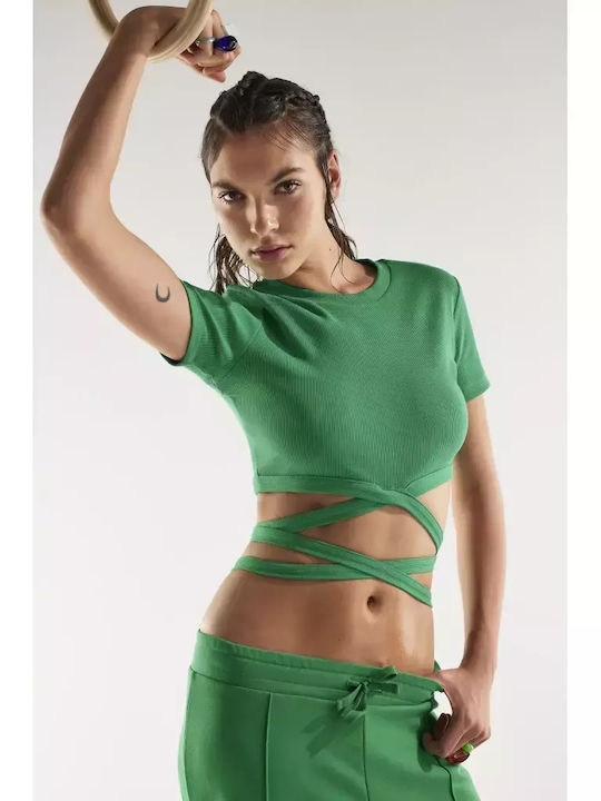 Women's Summer Crop Top Cotton Short Sleeve Green