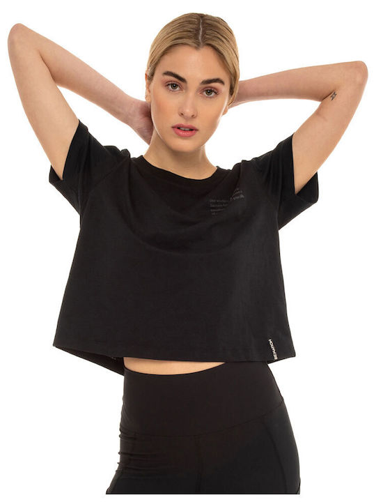 Women's Athletic Crop Top Short Sleeve Black