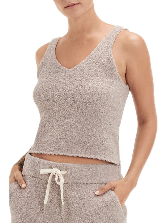 Dulcie Γυναικείο Καλοκαιρινό Crop Top Βαμβακερό Αμάνικο με V Λαιμόκοψη Μπεζ
