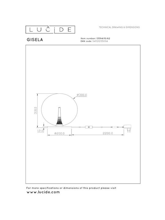 Lucide Lightning Διακοσμητικό Φωτιστικό Gisela LED Θερμό Λευκό 2500K 30x30εκ.
