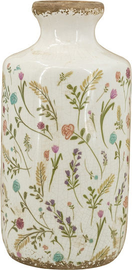 Artekko Aging Λευκό Κεραμικό Βάζο Λουλούδια 13.5x13.5x27 Cm