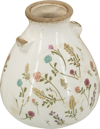 Artekko Aging Λευκό Κεραμικό Βάζο Λουλούδια 17x17x19.5 Cm