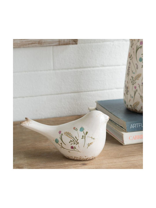 Artekko Aging White Ceramic Decorative Bird Flowers 20.5x9x11.5 Cm