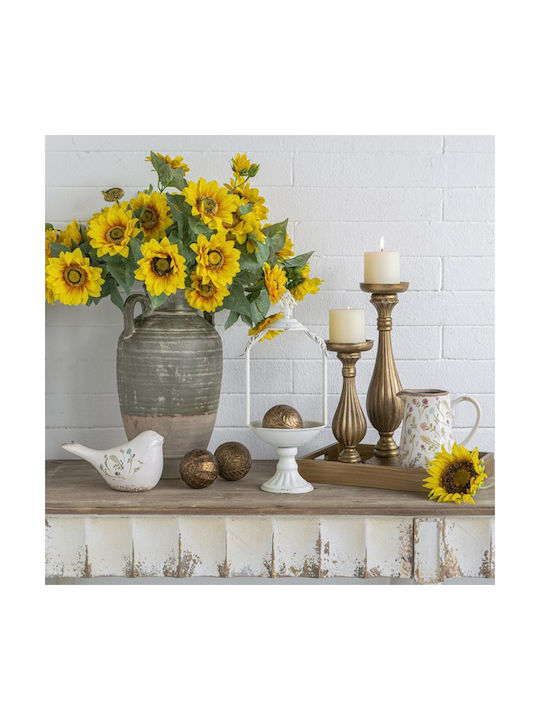 Artekko Aging White Ceramic Decorative Bird Flowers 20.5x9x11.5 Cm