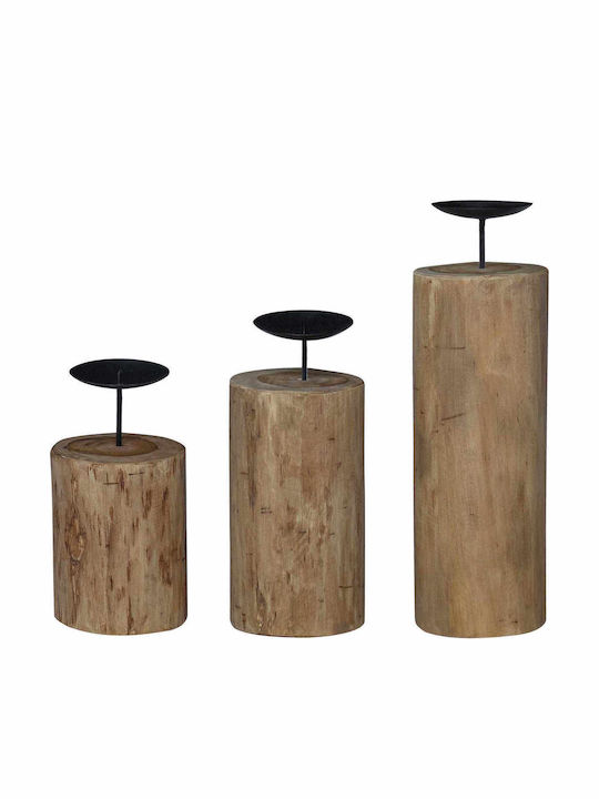 vidaXL Set of Wooden Candle Holders in Brown Colour 12cm 3 Pieces Various Colors