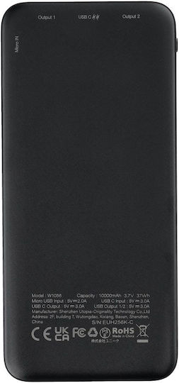 Veger W1056 Power Bank 10000mAh με 2 Θύρες USB-A Μαύρο